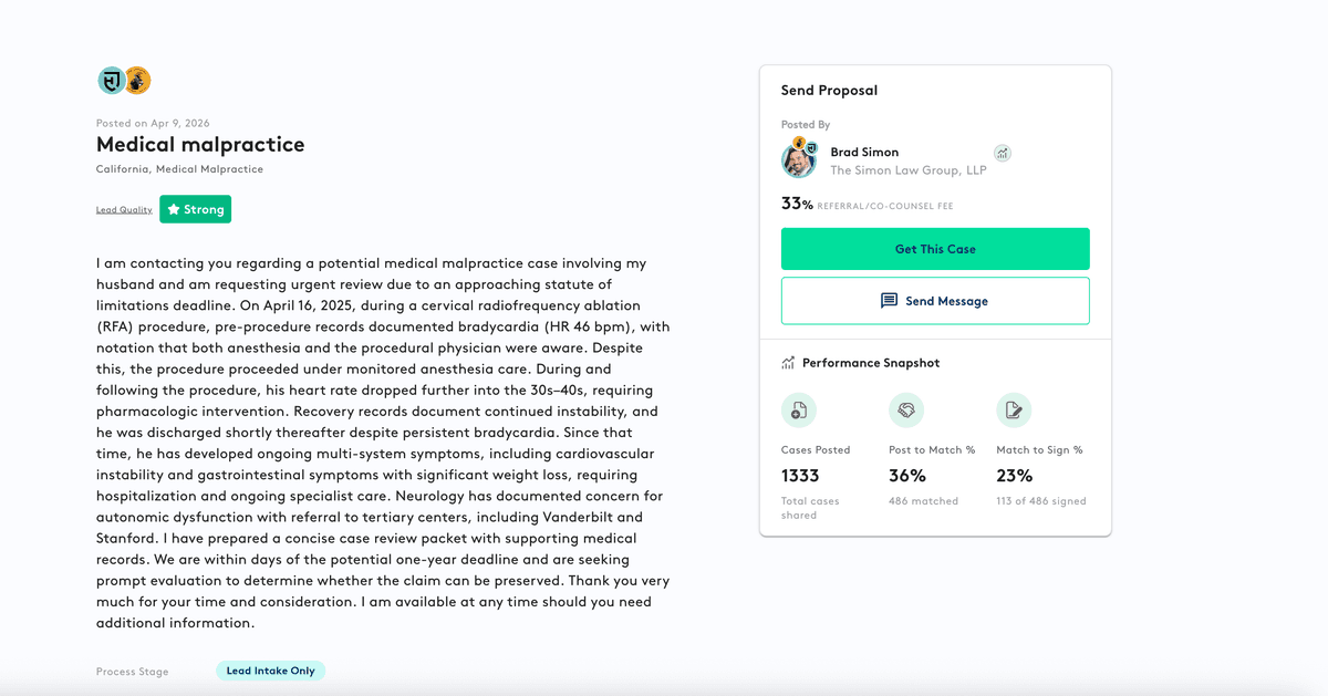 Sending attorney's view of a receiving attorney's performance